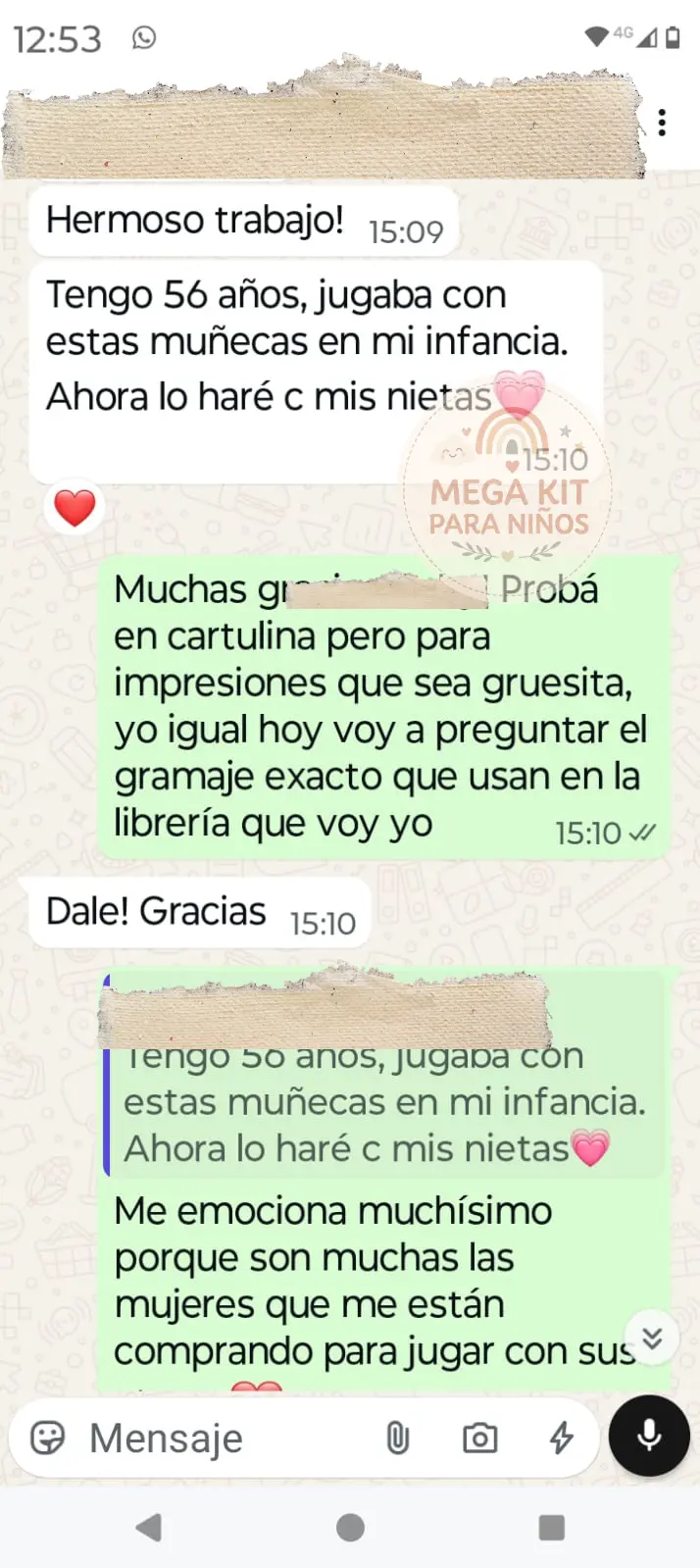 Mensaje real de clienta feliz de Mega Kit